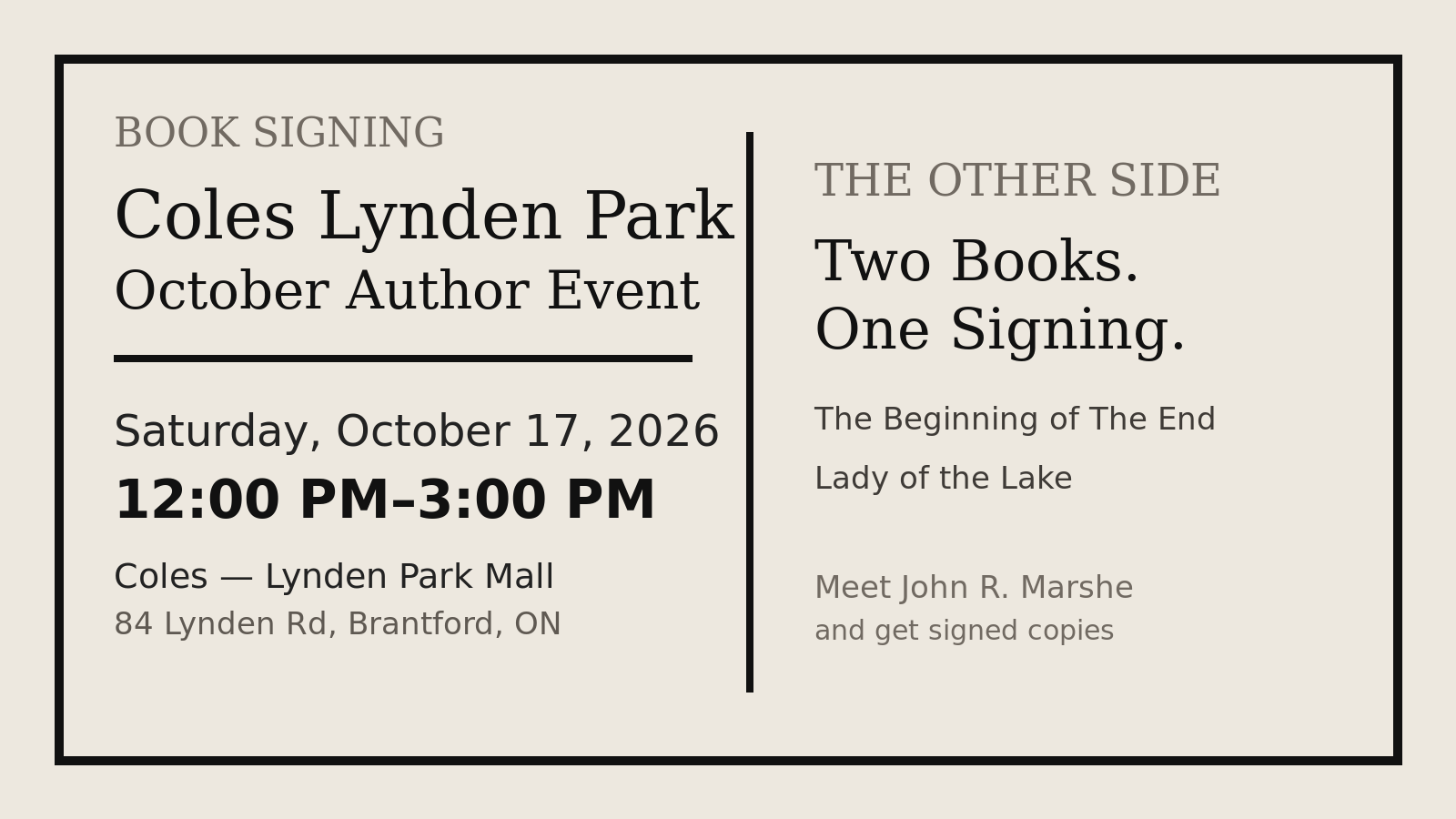 Coles Lynden Park October Author Event promotional image