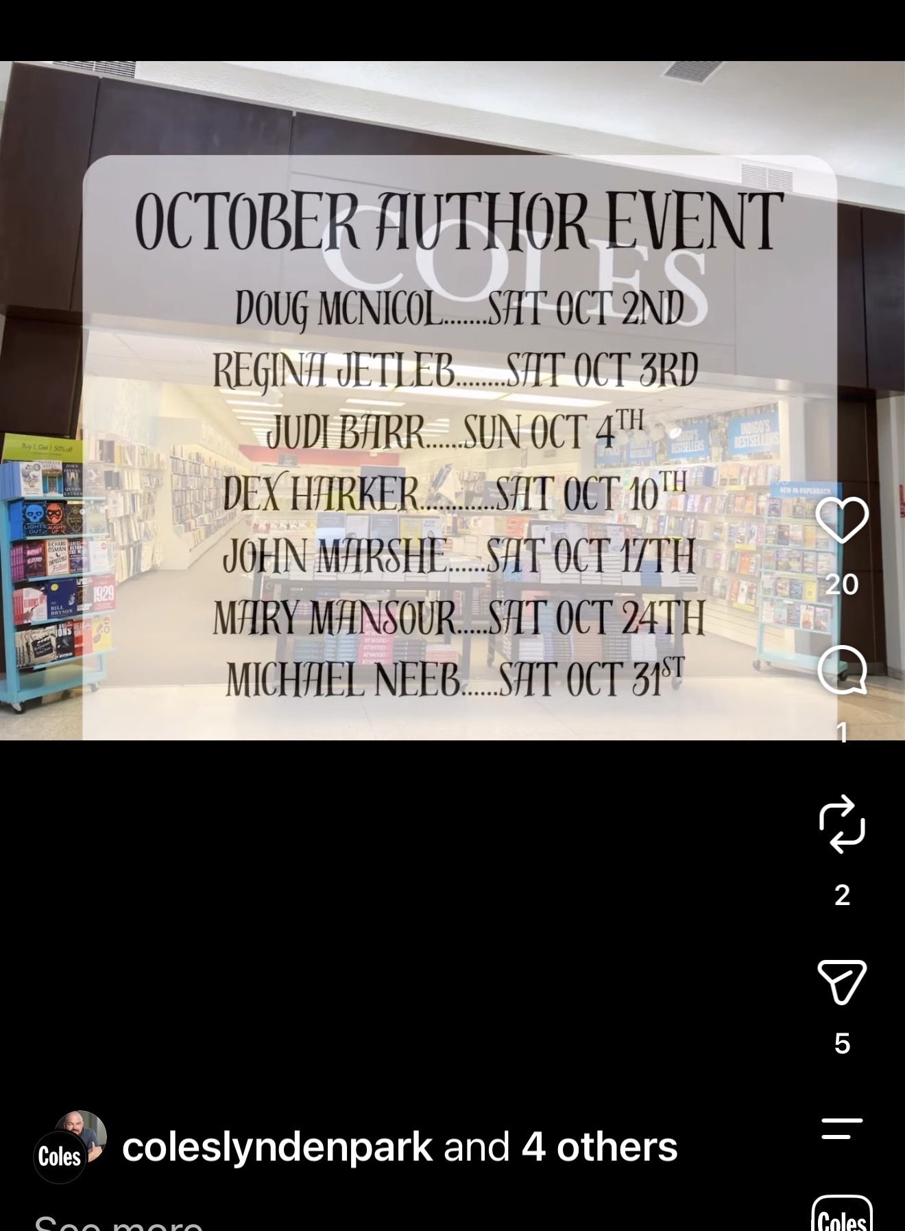 John R. Marshe Signing at Coles Lynden Park — October 17
